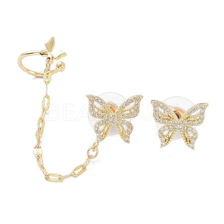 Butterfly Cubic Zirconia Asymmetrical Earrings EJEW-K088-03G-1
