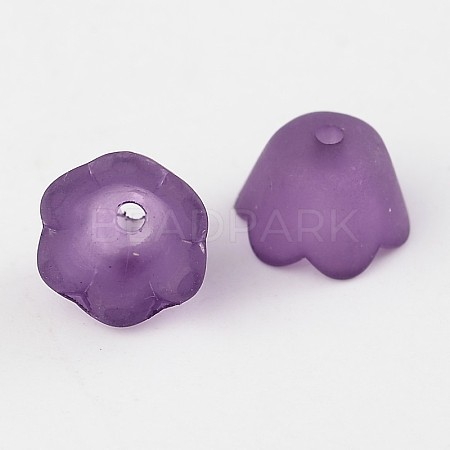 Purple Transparent Frosted Tulip Flower Acrylic Bead Caps X-PL543-7-1