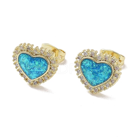 Real 18K Gold Plated Brass Micro Pave Cubic Zirconia Stud Earrings EJEW-C069-01C-G-1