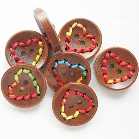 Round Painted 2-Hole Buttons with Colorful Thread  NNA0Z33-1