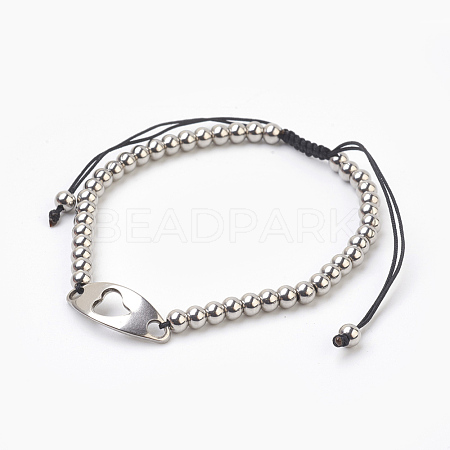 304 Stainless Steel Smooth Round Spacer Beads Braided Bead Bracelets BJEW-JB03834-01-1