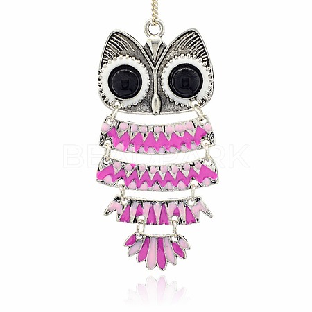 Antique Silver Plated Alloy Enamel Owl Big Pendants for Halloween Jewelry ENAM-J083-03AS-1