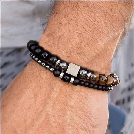 Fashion Retro Black Matte Bracelet Set with Zircon Crown ZZ8347-10-1