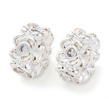 Brass Micro Pave Clear Cubic Zirconia Spacer Beads KK-Z089-14S-1