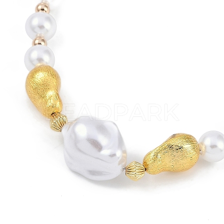 Rack Plating Brass & ABS Imitation Pearl Beaded Necklaces NJEW-P317-13B-G-1