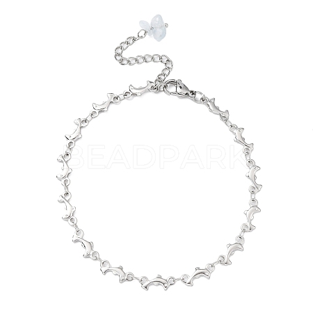 304 Stainless Steel Dolphin Link Chain Anklet AJEW-AN00559-1