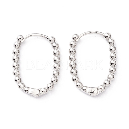 Rack Plating Brass Beaded Oval Huggie Hoop Earrings KK-D069-07P-RS-1