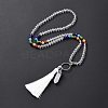 Natural Quartz Crystal Bullet & Tassel Pendant Necklace with Mixed Gemstone Beaded Chains NJEW-E585-02G-3
