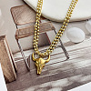 Brass Cattle Head Pendant 304 Stainless Steel Chain 3-Strand Necklaces for Women WG2675A-01-4
