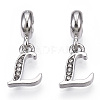 Platinum Rack Plating Alloy Rhinestone European Dangle Charms PALLOY-T048-36P-L-1