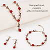 Siam Rhinestone Rose Flower Dangle Stud Earrings & Link Chain Bracelet & Lariat Necklace SJEW-AN0001-13-3