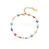 Golden Tone Stainless Steel Enamel Evil Eye Link Chain Bracelets for Women CI4530-3-1