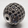 CZ Brass Micro Pave Cubic Zirconia Round Beads ZIRC-L017-14mm-06B-2