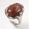 Adjustable Oval Gemstone Wide Band Rings RJEW-L062-01I-1