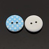 2-Hole Flat Round Polka Dot Printed Wooden Sewing Buttons X-BUTT-M007-01-2