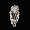 Handmade Round Cotton Woven Net/Web with Feather Wall Hanging Decoration HJEW-G015-02B-2