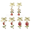 3 Pair 3 Style Enamel Rose with Bowknot Dangle Stud Earrings EJEW-JE05343-1