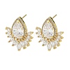 Brass & Clear Teardrop Cubic Zirconia Stud Earrings with Marquise Accents for Women KK-CBA36A2-12G-4
