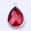 Silver Color Plated Brass Glass Teardrop Pendants GLAA-M006-A-09S-2