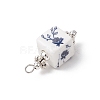 Blue and White Floral Printed Cube Porcelain Pendants PALLOY-JF03965-01-5