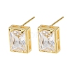 Brass Micro Pave Clear Cubic Zirconia Stud Earrings EJEW-C174-02D-G-4