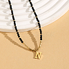 Stainless Steel Initial Pendant Faceted Round Natural Black Spinel Beaded Necklaces for Women ZD9259-14-1