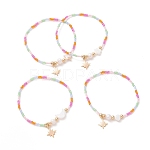 Natural Gemstone Chip Beaded Bracelets, with Shell Pearl Round Beads, Brass  Beads and 304 Stainless Steel Lobster Claw Clasps, 7-1/4 inch(18.5cm)