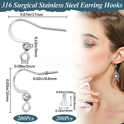 200Pcs 316 Surgical Stainless Steel French Earring Hooks STAS-BBC0006-20-1