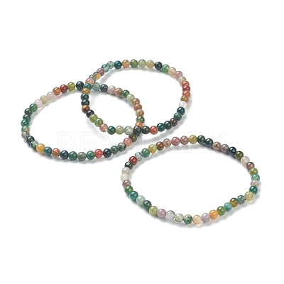 Natural Indian Agate Beaded Stretch Bracelets BJEW-D446-A-46-1