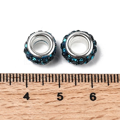 Polymer Clay Rhinestone European Large Hole Beads with Silver Color Plated Brass Cores FPDL-R002-04-1