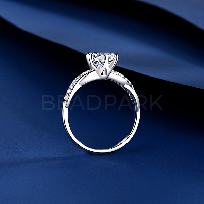 Rhodium Plated 925 Sterling Silver Micro Pave Cubic Zirconia Finger Rings WG64EDC-06-1