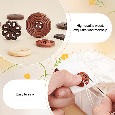 160pcs 8 style Natural Wooden Buttons BUTT-GA0001-06-1