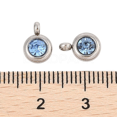 Trendy Original Color 304 Stainless Steel Faceted Grade A Rhinestone Flat Round Charms Pendants RB-N030-01I-1