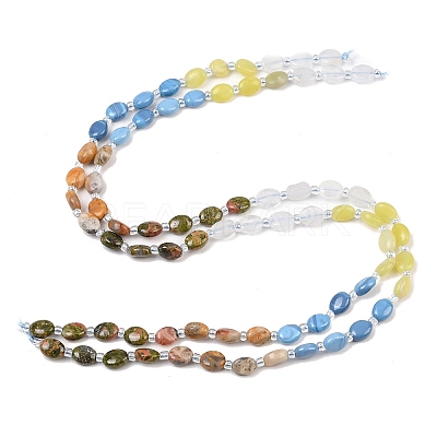 Natural Crazy Agate & Unakite & Quartz Crystal & Synthetic Blue Lace Agate & Lemon Jade Beads Strands G-Z135-A03-1