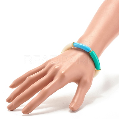 Candy Color Chunky Curved Tube Beads Stretch Bracelet BJEW-JB07298-01-1