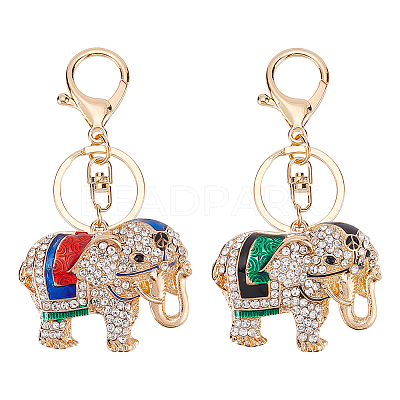 2Pcs 2 Colors Cute Elephant Enamel Rhinestones Pendant Keychain KEYC-WR0001-40-1