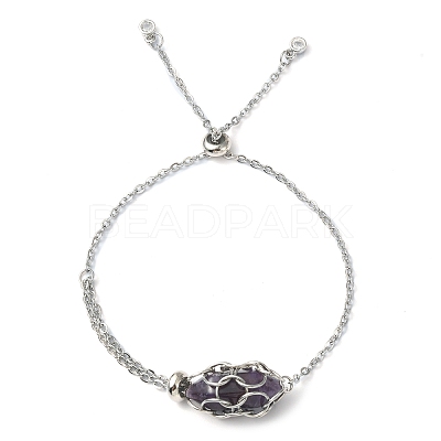 Natural Mixed Gemstone Bullet Link Slider Bracelets BJEW-JB09901-1
