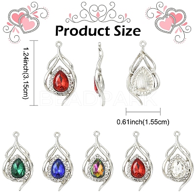 12Pcs 6 Colors Alloy Glass Pendants ALRI-YW0001-33-1