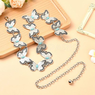 Butterfly Link Chain Waist Chains with Resin AJEW-CJC0006-02AS-1