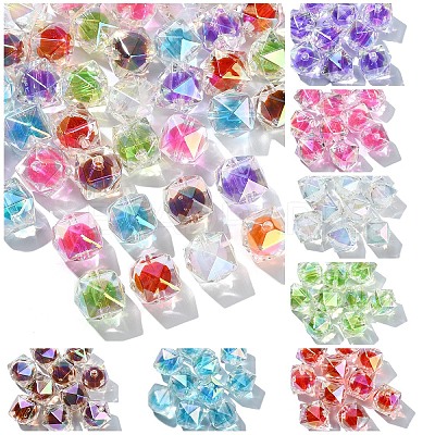 10Pcs Two Tone UV Plating Rainbow Iridescent Acrylic Beads TACR-YW0002-33D-1