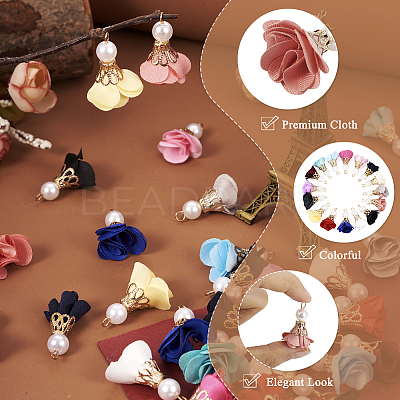 32Pcs 16 Colors Flower Chiffon Pendants FIND-TA0003-41-1
