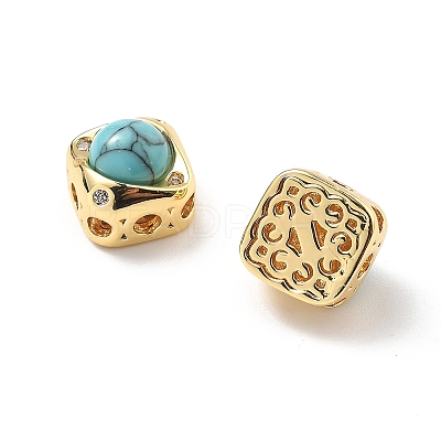 Brass Pave Synthetic Turquoise Rhombus Multi-Strand Links KK-B129-26B-01G-1