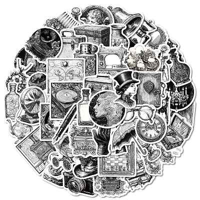 50Pcs Vintage Items Themes Paper Sticker STIC-C012-19-1