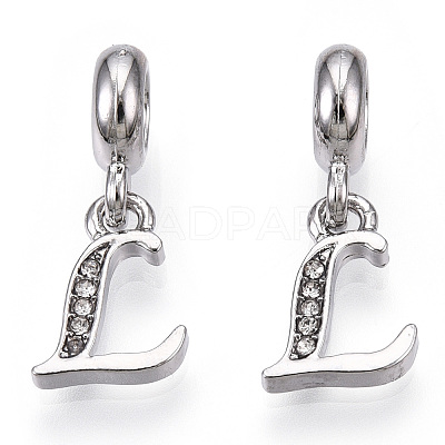 Platinum Rack Plating Alloy Rhinestone European Dangle Charms PALLOY-T048-36P-L-1