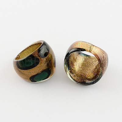 Handmade Gold Sand Lampwork Wide Band Rings RJEW-Q150-M14-B-1
