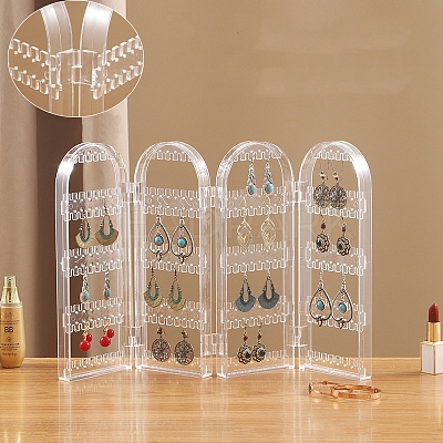 Acrylic Earring Display Folding Screen Stands with 4 Folding Panels PAAG-PW0011-03A-1