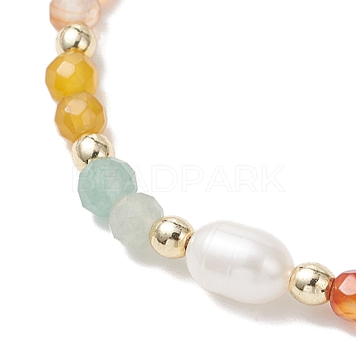 Natural Amazonite & Agate & Green Aventurine &  Cultured Freshwater Pearl  Beads Braided Bead Bracelets for Women BJEW-JB12666-01-1