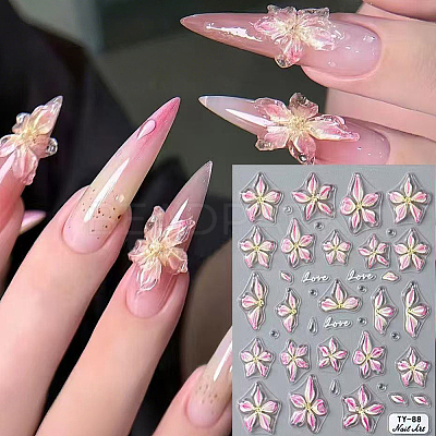 5Pcs 5 Styles Flower Pattern Self Adhesive PET Nail Art Stickers Decals MRMJ-SP0001-24-1