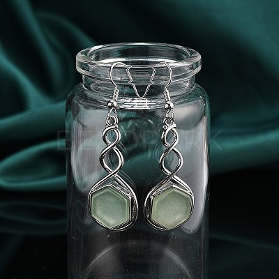 Hexagon Natural Green Aventurine Dangle Earrings EJEW-K298-01P-03-1