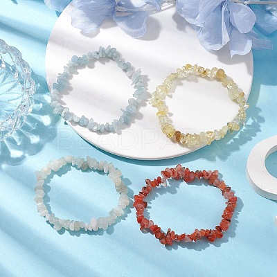 12 Constellation Natural Mixed Gemstone Chip Beaded Stretch Bracelets Sets for Women Men BJEW-JB10264-05-1
